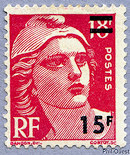 Image du timbre Marianne de Gandon 15 F sur 18 F rose carminé