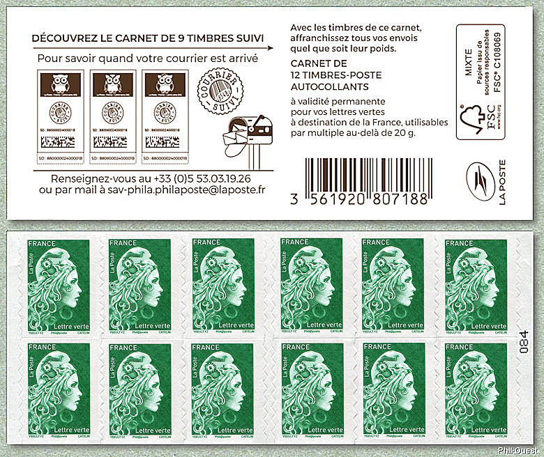 Carnet de 12 timbres autoadhésifs pour lettre verte jusqu´à 20g <br />Découvrez le carnet de  9 timbres SUIVI