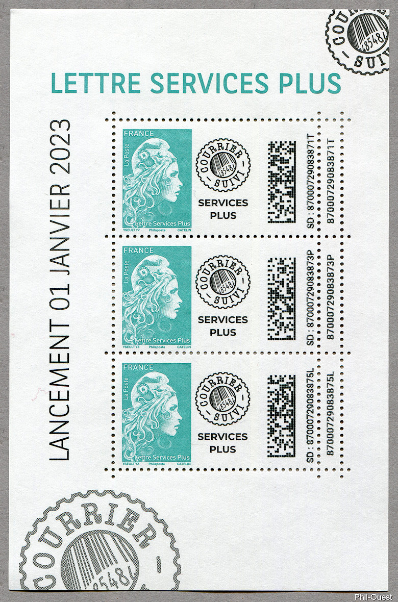 Image du timbre Bloc feuillet de 3 lettres vertes - courrier suivi Service Plus