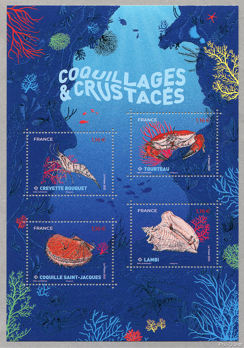 Image du timbre Coquillages et crustacés - Bloc-feuillet de 4 timbres