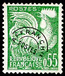 Image du timbre Coq Gaulois 0,55F vert-jaune