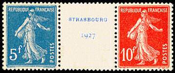 Semeuse 5 F et 10 F avec intervalle
<br />
Exposition philatélique de Strasbourg 1927