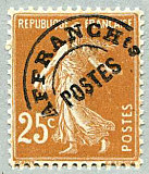 Image du timbre Semeuse camée 25c jaune-brun  fond plein sans sol préoblitéré