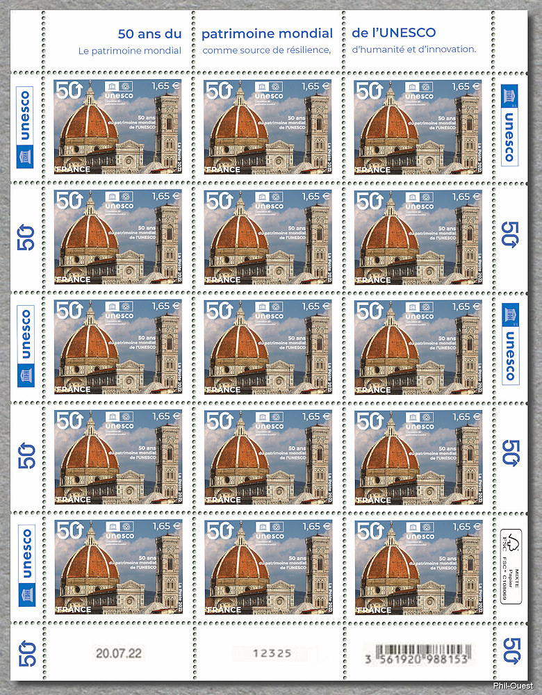 Image du timbre Feuille de 15 timbres des 50 ans du patrimoine mondial de l'UNESCO