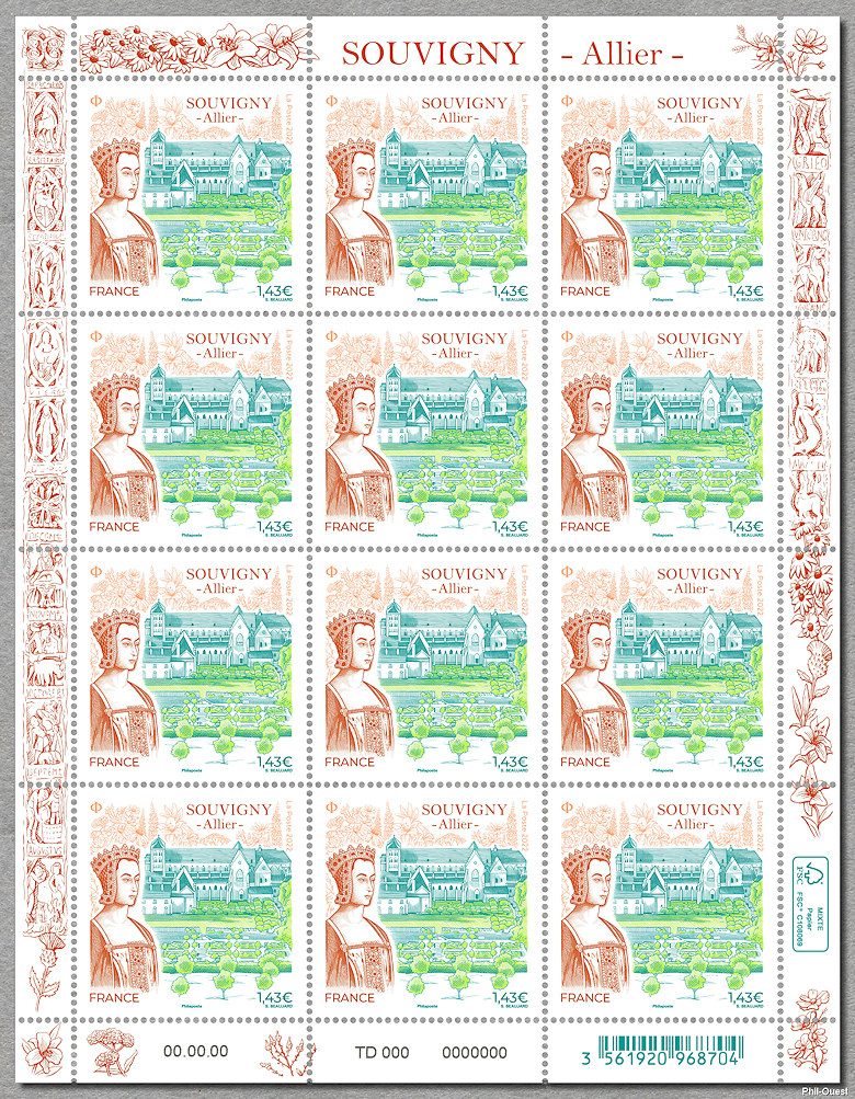 Image du timbre Souvigny_2022 - Allier - Le feuillet de 12 timbres