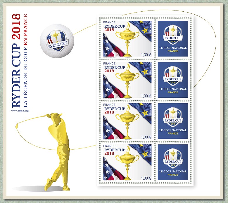 Ryder Cup 2018 bloc-feuillet de 4 timbres a 1,30 €