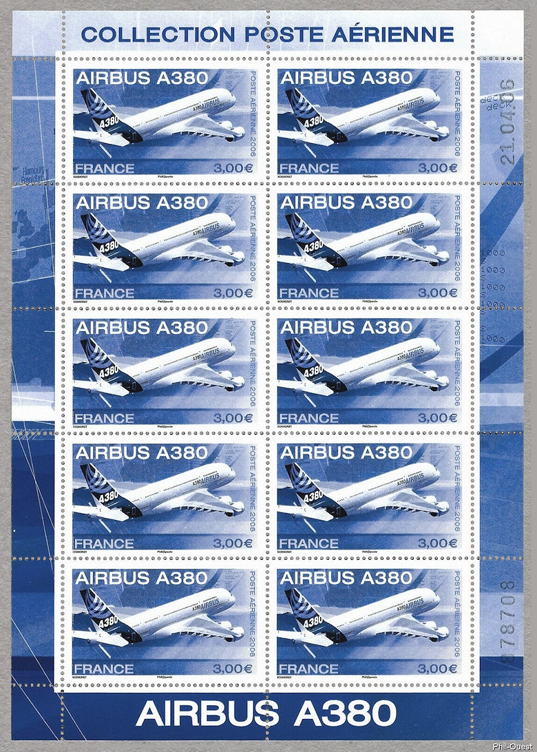 Image du timbre Airbus A380 - Mini-feuille de 10 timbres