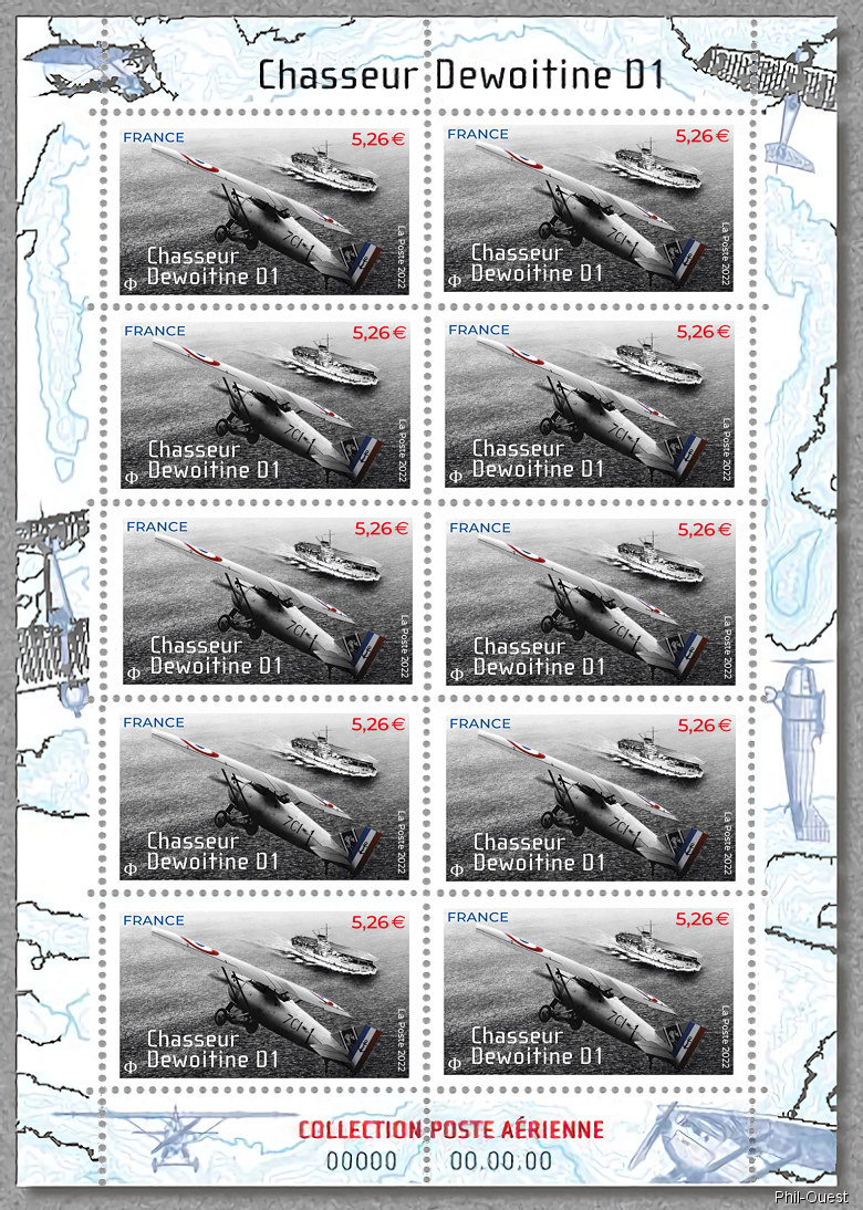 Image du timbre Chasseur Dewoitine D1 - Mini-feuille de 10 timbres