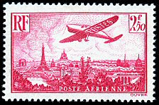 Image du timbre Avion survolant Paris 2F50 rose 