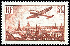 Image du timbre Avion survolant Paris 3F50 brun-jaune