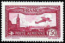 Image du timbre Avion survolant Marseille 1F50 carmin