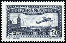 Image du timbre Avion survolant Marseille 1F50 bleu