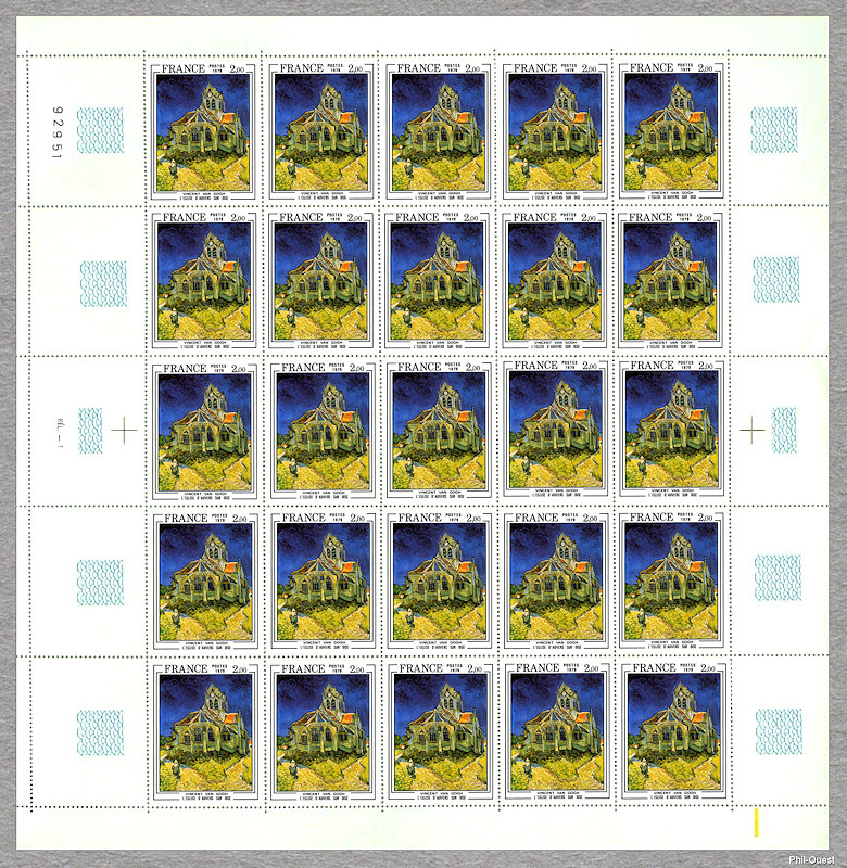 Image du timbre Vincent Van Gogh 1853-1890 - L'église d'Auvers sur Oise -Feuille de 25 timbres