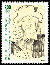 Image du timbre Blaise Cendrars-d'après Modigliani