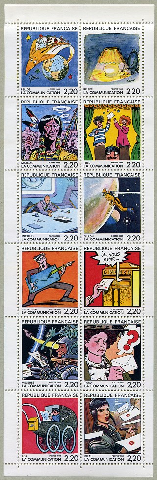 Image du timbre «La communication» vue par 12 auteurs de BD français lauréats du Grand-Prix du festival d'Angoulême