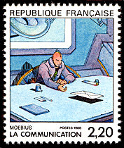 Image du timbre «La communication» vue par Mœbius