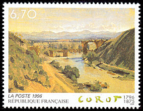 Image du timbre Jean-Baptiste Corot 1796-1875-Le pont de Narni, 1826, 34×46cm. Musée du Louvre.