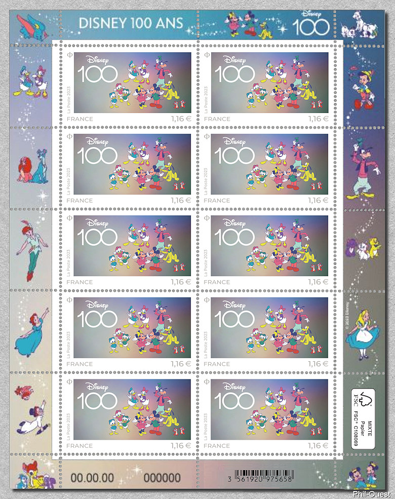 Image du timbre Disney 100 ans - La feuille de 10 timbres