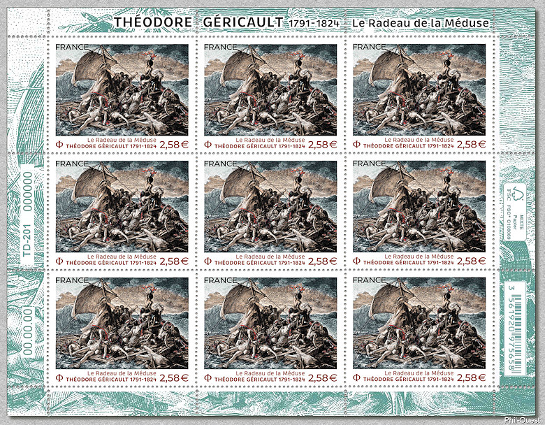 Le Radeau de la Méduse  - Théodore Géricault 1791-1824
<br />
Feuille de 9 timbres