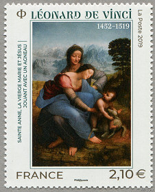 Image du timbre Léonard de Vinci 1452 - 1519-Sainte Anne, la Vierge Marie -et Jésus jouant avec un agneau