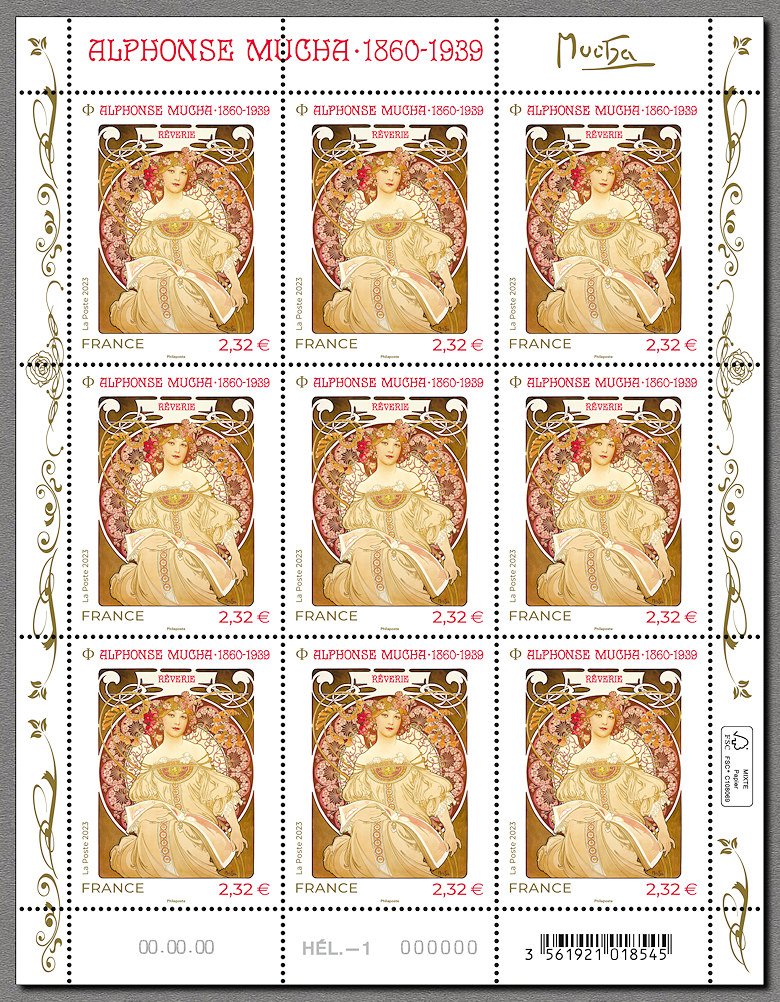 Alphonse Mucha 1860-1939 - Rêverie - Feuillet de 9 timbres