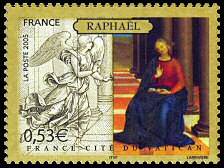 Image du timbre Musée du Louvre - Musée du VaticanRaphaël: L'Annonciation - Marie (détail)