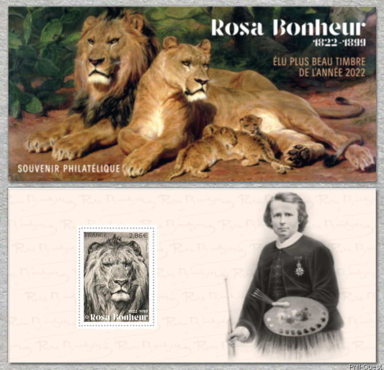 Souvenir philatélique  du plus beau timbre de l´année 2022
<br />
Rosa Bonheur 1822-1899