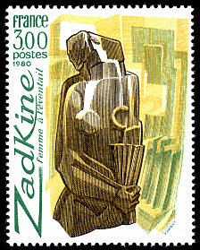 Image du timbre Zadkine 1890-1967«Femme à l'éventail»bronze, Musée National d'Art Moderne - Paris