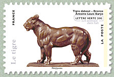 Image du timbre Tigre debout, bronze-Antoine Louis Barie - Musée du Louvre, Paris