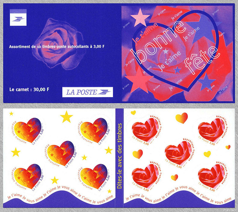 Image du timbre Carnet Saint Valentin «Je t'aime» 10 timbres auto-adhésifs
