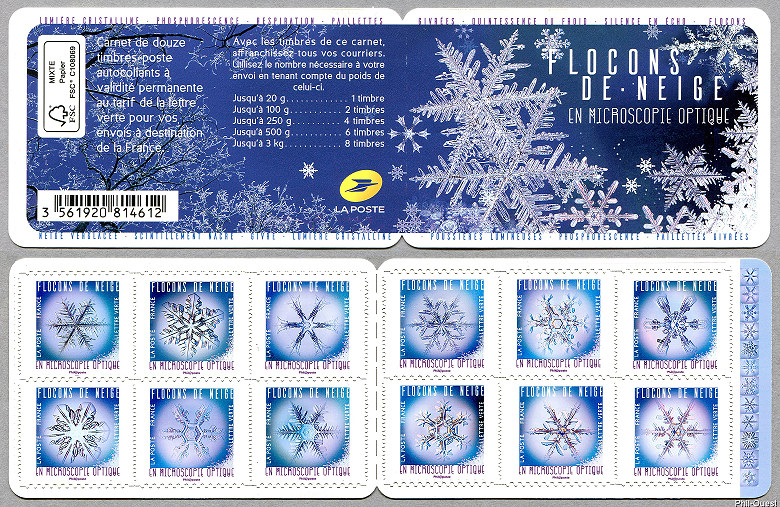 Image du timbre Flocons de neige en microscopie optique - Bande-carnet  de 12 timbres