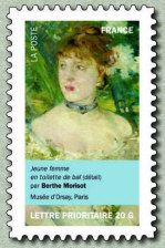 Image du timbre Jeune femme en toilette de bal (détail)-
par Berthe Morisot-
Musée d'Orsay, Paris