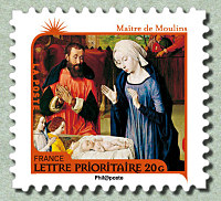 Image du timbre Maître de Moulins - XVe (Jean Hey)-L'Adoration de l'Enfant Jésus.-Le cardinal Jean Rolin en donateur.