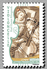 Image du timbre Violoncelle qui est en fait une viole de gambe !
