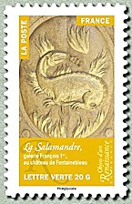 Image du timbre La Salamandre, galerie François 1er, au château de Fontainebleau