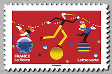 Image du timbre Ecureuil, cigogne et ours blanc perchés sur des boules de noël