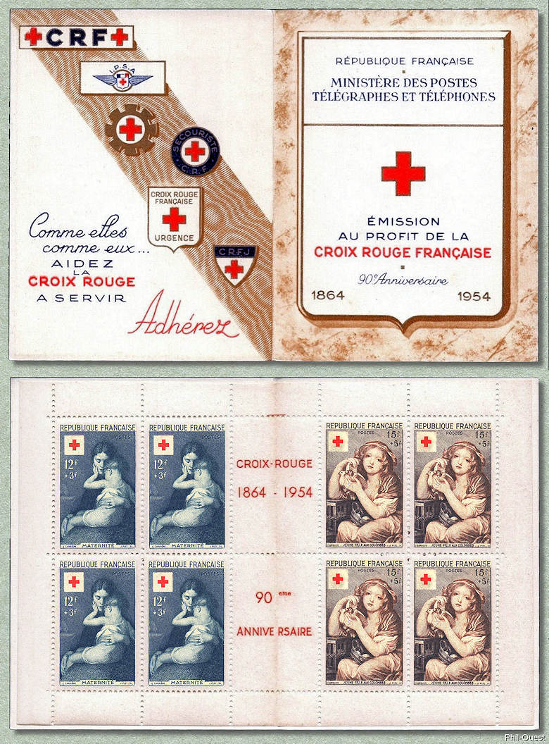 Image du timbre Carnet du 90e anniversaire de la Croix-Rouge française 1864-1954