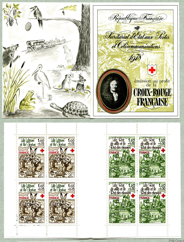 Image du timbre Fables de La Fontaine-Le lièvre et la tortue et Le rat de ville et le rat des champs