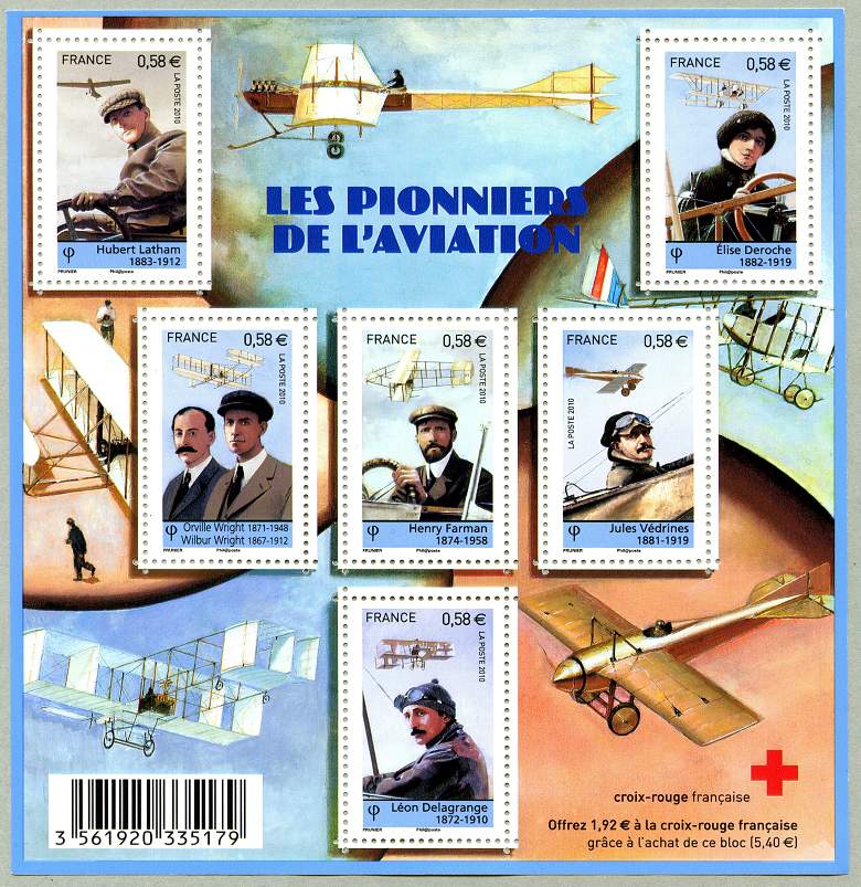 Image du timbre Hubert Latham, Elise Deroche, Orville et Wilbur Wright, Henry Farman, Jules Védrines et Léon Delagrange