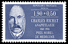 Image du timbre Charles Richet 1850-1935-Anaphylaxie Prix Nobel de  médecine 1913