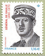 Image du timbre De Gaulle en uniforme miltaire