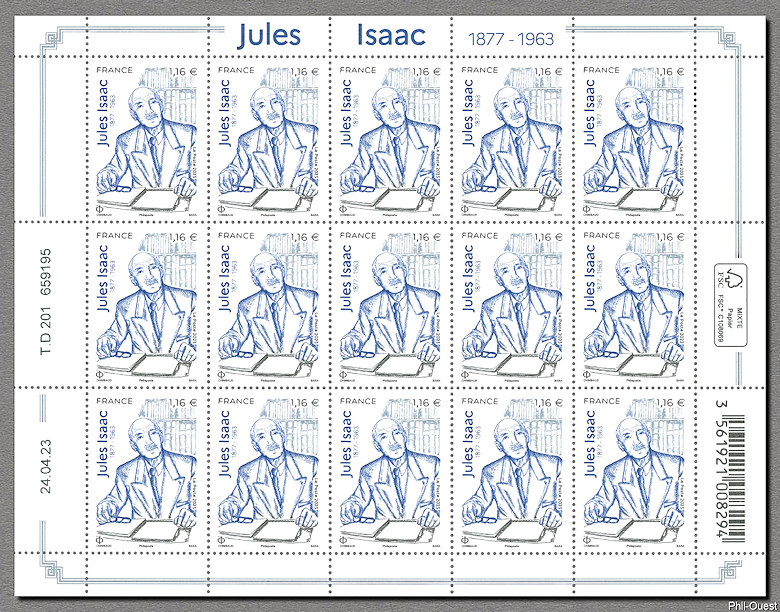 Image du timbre Jules Isaac  1877-1963 - Feuillet de 15 timbres