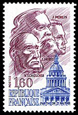 Image du timbre Panthéon 21 mai 1981-
Jean Moulin, 
Jean Jaurès,
Victor Schoelcher