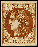Image du timbre Cérès 2 centimes brun rouge Type 1 et 2
