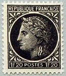 Image du timbre Cérès de Mazelin 1F20 brun-noir