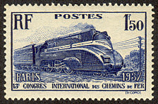 Image du timbre 13ème Congrès International des Chemins de FerPARIS 1937Locomotive à vapeur carénée type Pacific