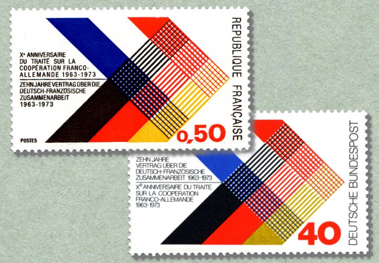 Image du timbre Pochette des timbres du Xème anniversaire du traité sur la coopération franco_allemande-Zehn Jahre vertragober die deutsch-französische-1963-1973