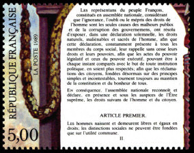 Image du timbre PhilexFrance 89 
-
Déclaration des Droits de l'Homme et du CitoyenPréambule et article 1