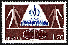 Image du timbre 30ème anniversaire de la Déclaration Universelle des Droits de l'Homme