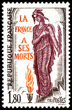 Image du timbre La France à ses morts65èmeanniversaire de l'inhumation du soldat inconnu sous l'Arc de Triomphe